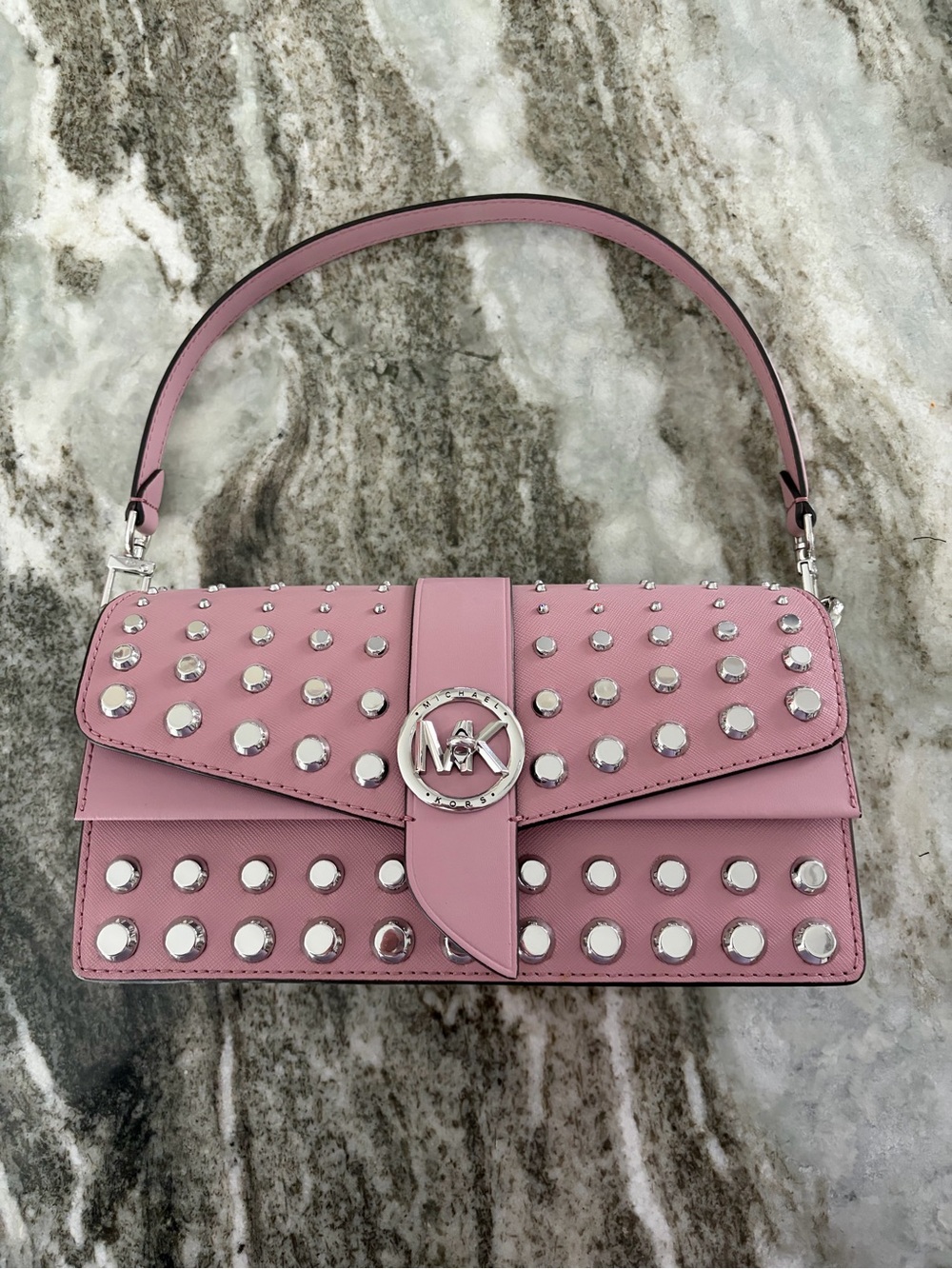 Michael Kors Rose Pink Studded Leather Shoulder Bag - NEW